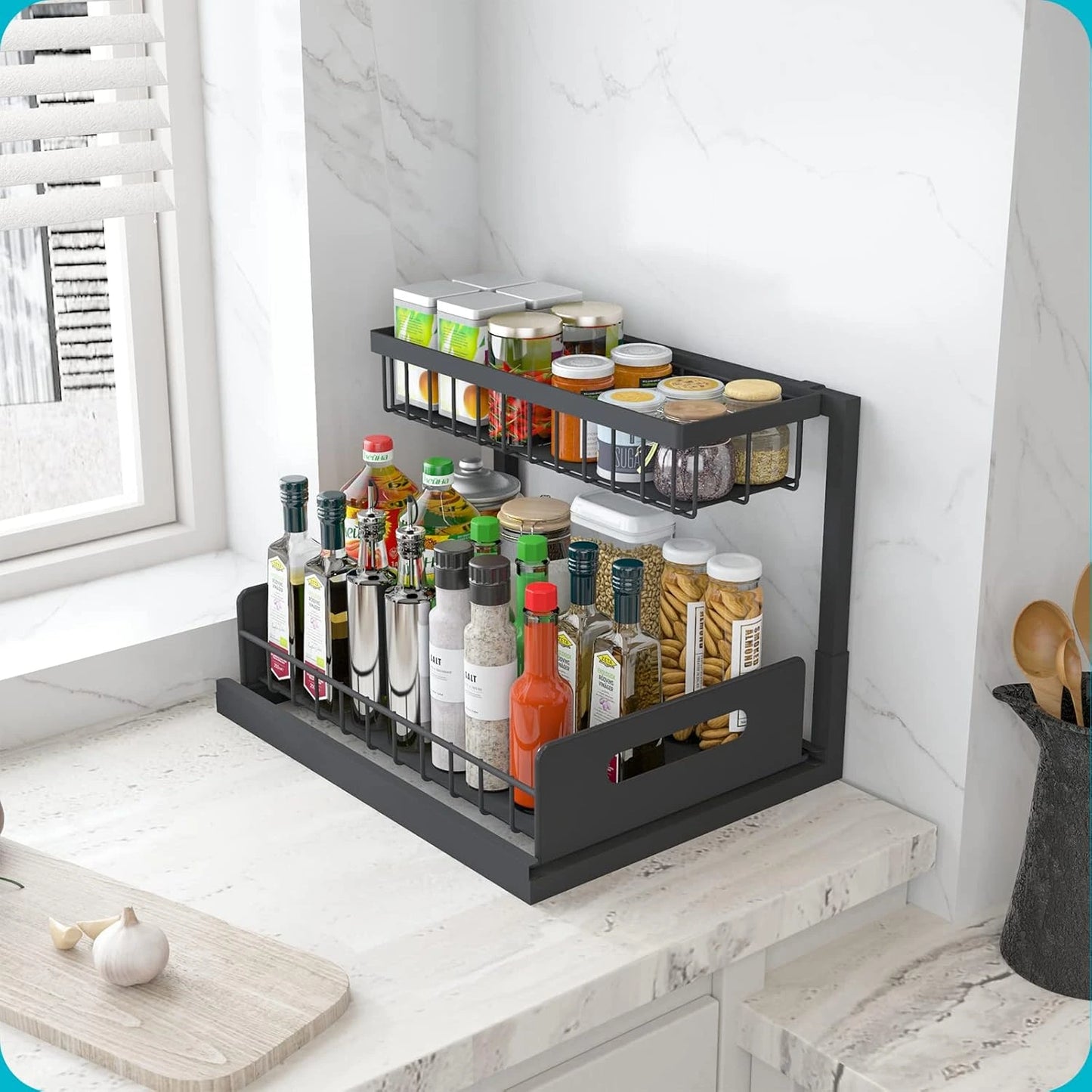 SlideRack® | Organizador Extraíble de 2 Niveles para Cocina y Baño