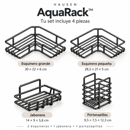 AquaRack™ | Set organizador de baño de 4 piezas sin perforaciones