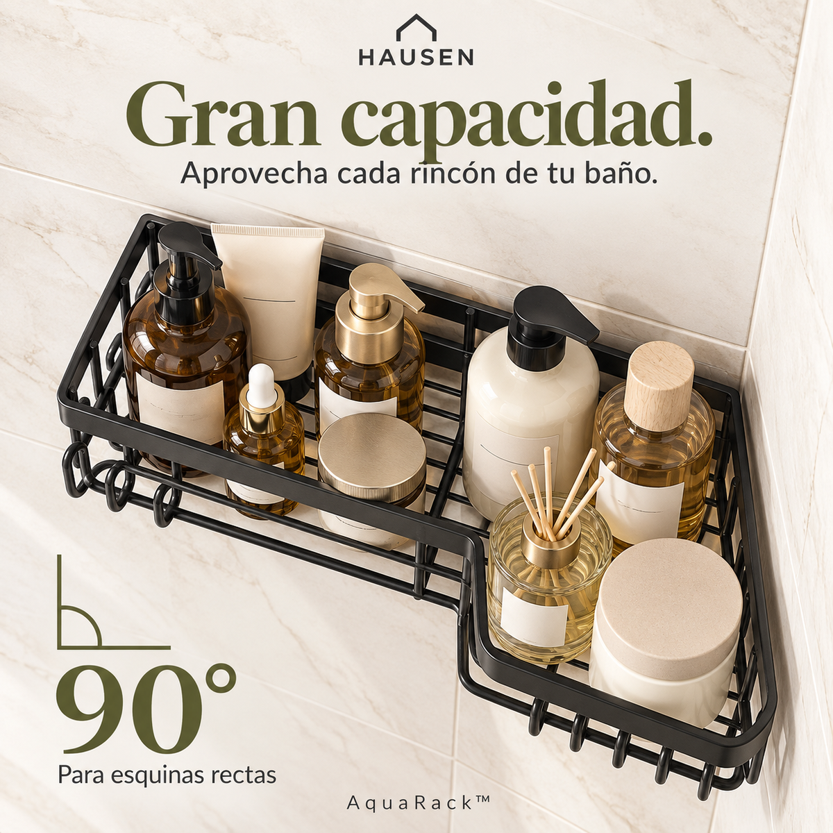AquaRack™ | Set organizador de baño de 4 piezas sin perforaciones